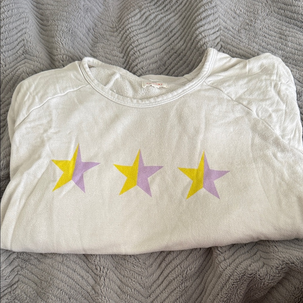 Sundry White Sweatshirt with Yellow and Purple Stars